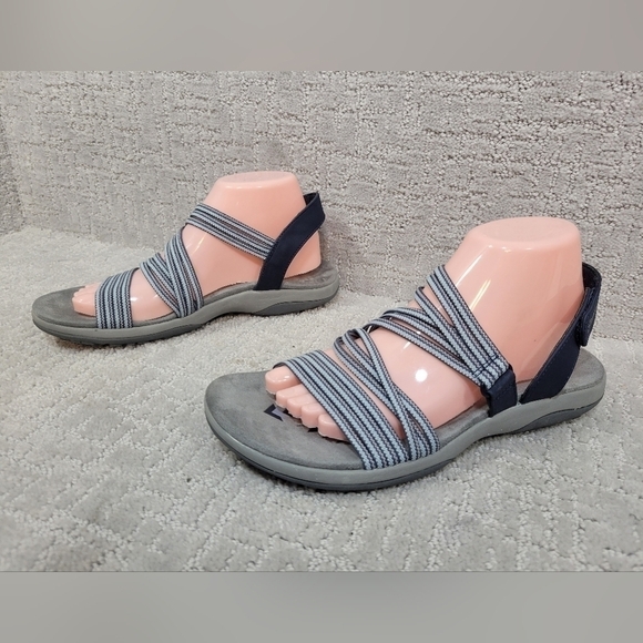 Skechers Women's Size 9 Raggae Slim Navy Blue Silver Memory Foam Slip On Sandals - Picture 9 of 12